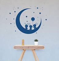 Виниловая наклейка Зайки на луне (месяц декор детской маленького стикер звездочки) матовая 800х800 мм