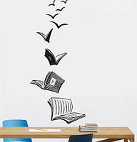Виниловая наклейка Летящие книги-птицы (мотиватор наука ласточки чайки декор детской школы матовая 470х1200 мм
