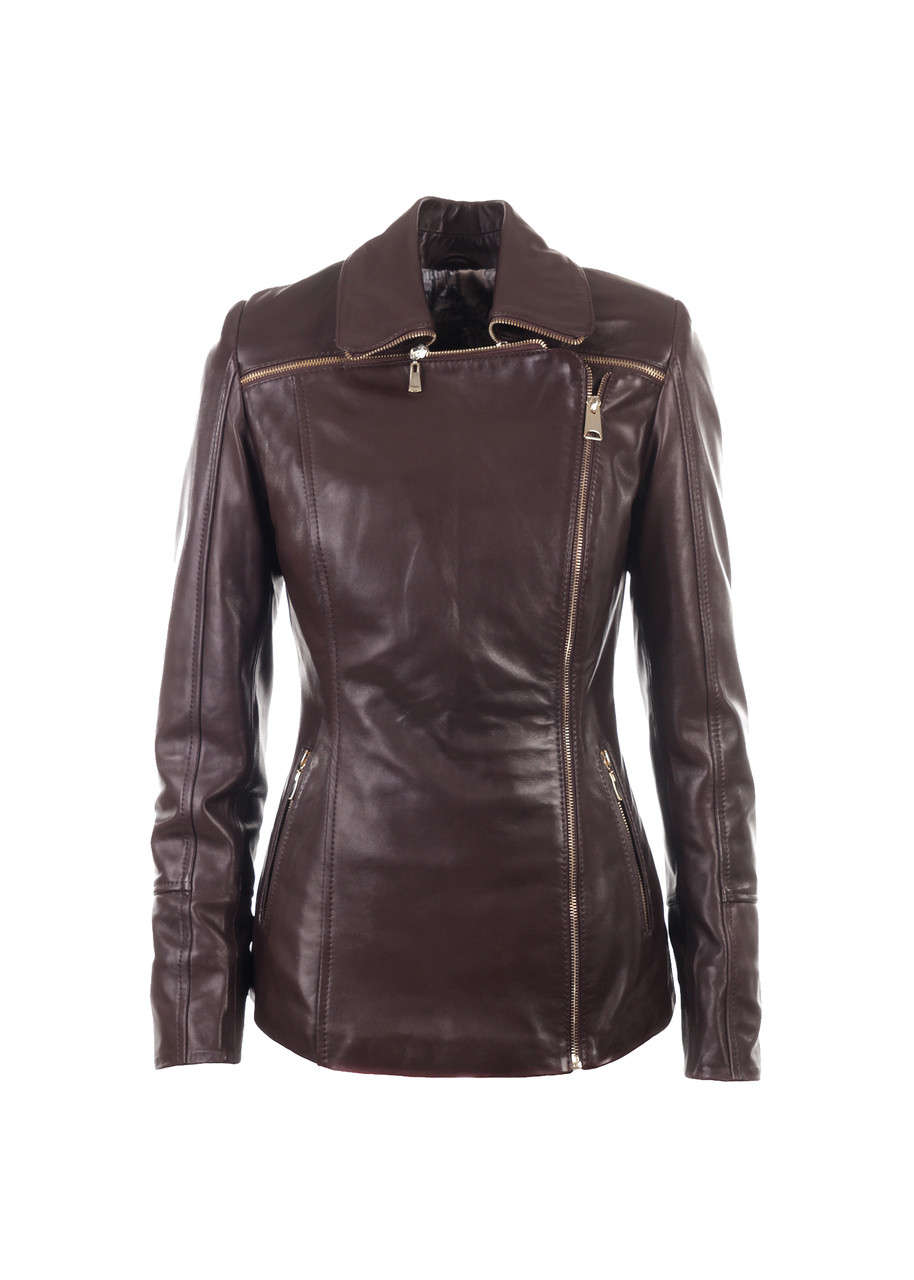 Куртка из натуральной кожи VK черная на молнии 44, Коричневый - фото 3 - id-p1239098770