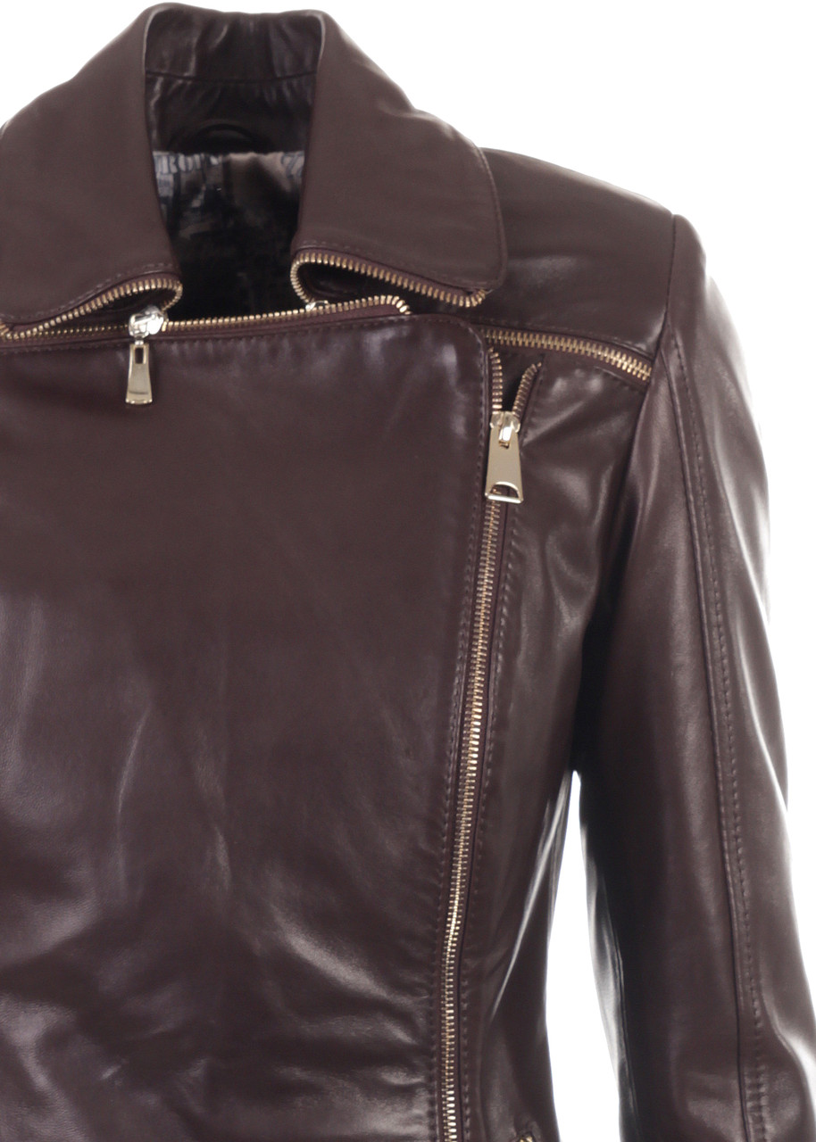 Куртка из натуральной кожи VK черная на молнии 44, Коричневый - фото 4 - id-p1239098770