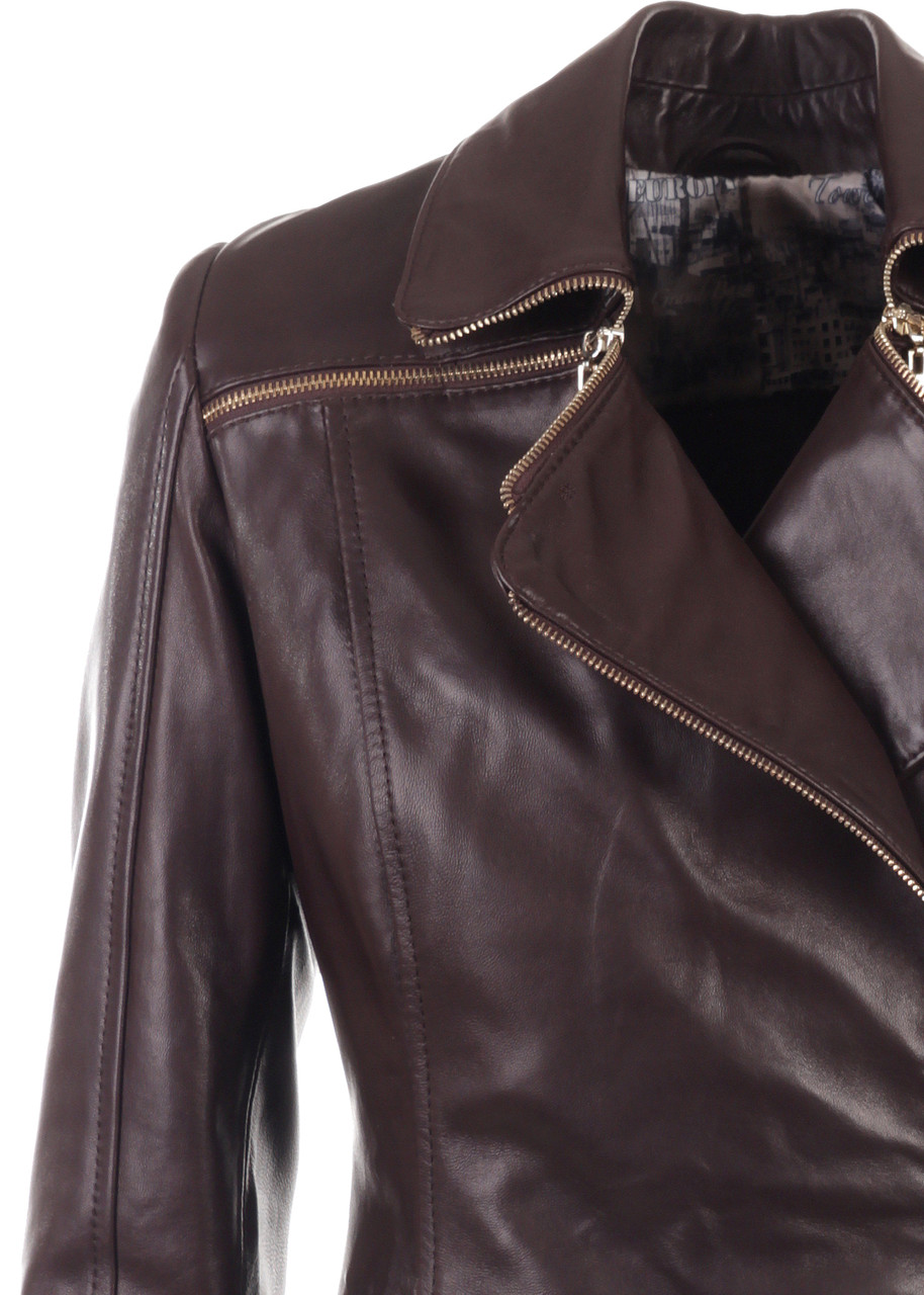 Куртка из натуральной кожи VK черная на молнии 44, Коричневый - фото 6 - id-p1239098770