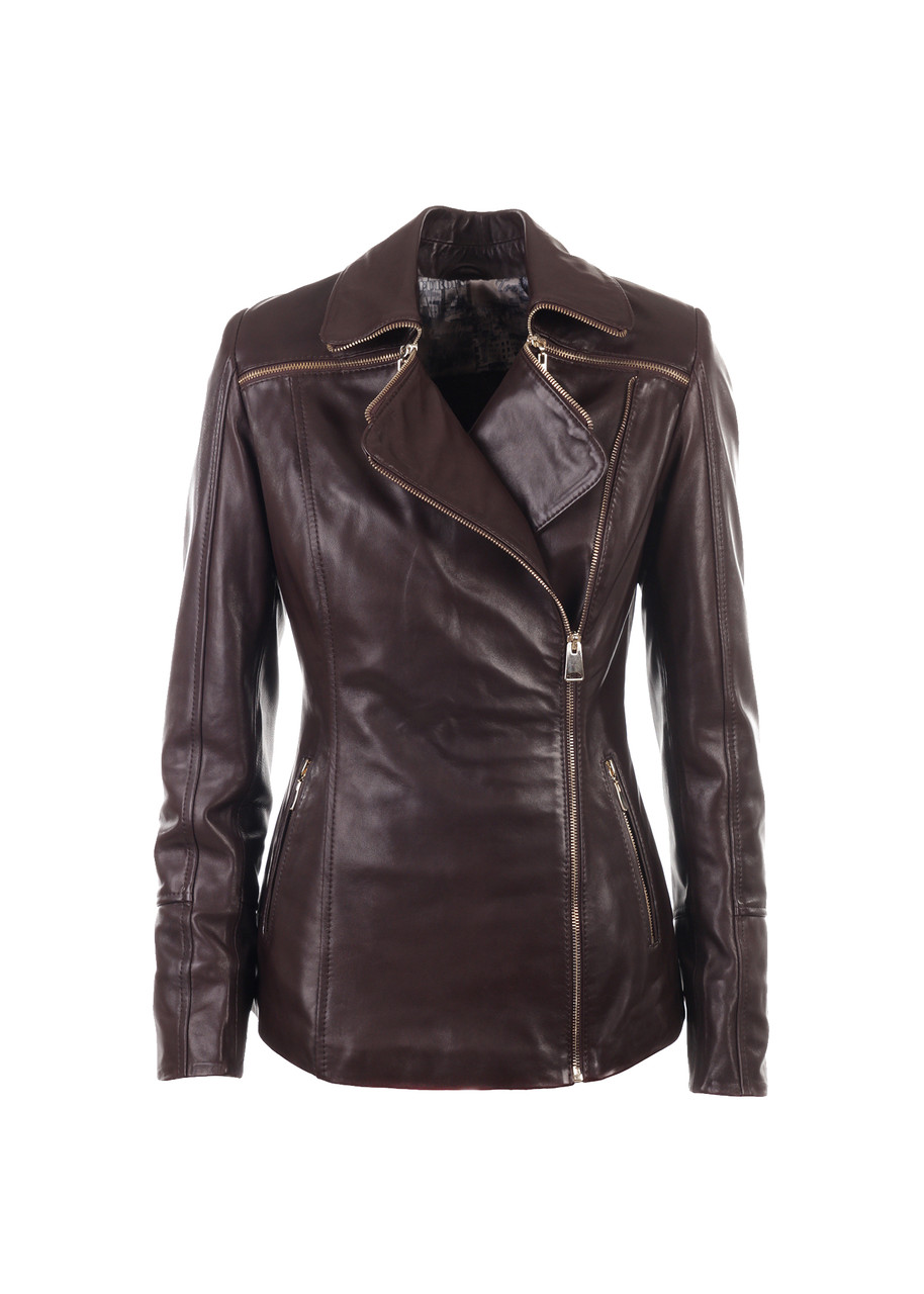 Куртка из натуральной кожи VK черная на молнии 44, Коричневый - фото 7 - id-p1239098770