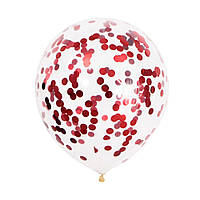 Воздушный шар 12" с конфетти красные (Китай), 5 штук