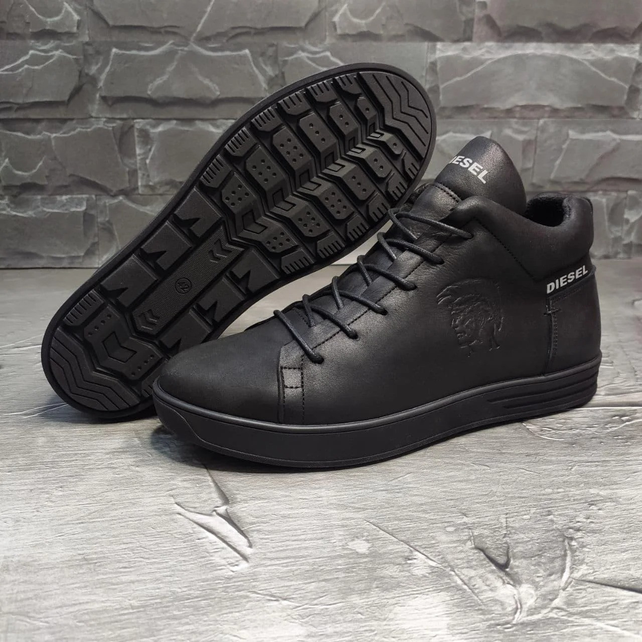 Зимові шкіряні кросівки на хутрі Diesel Pirate Black