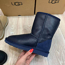 Жіночі уггі шкіра сині класичні Ugg Australia (багато квітів)