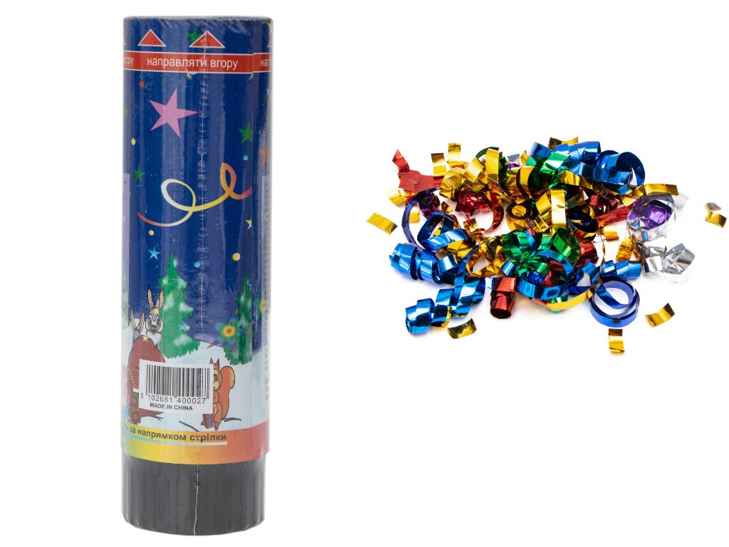 Хлопавка пружинна, 16 см, різнокольорові полоски з фольги (400027), фото 1