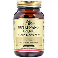 Коензим і Альфа Ліпоєва Кислота, Nutri-Nano CoQ-10 Alpha Lipoic Acid, Solgar, 60 капсул