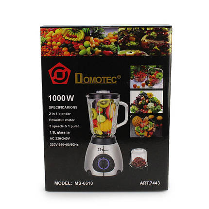 Блендер Domotec MS 6610 (Стаціонарний 220V/1000w, 3 швидкості), фото 1