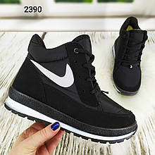 Дутики жіночі Bromen чорні низькі на хутрі зі шнурками м'які та зручні 2390