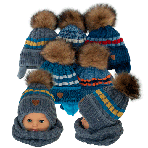 ОПТ Дитячий комплект — шапка та шарф (хомут) для хлопчика, р. 48-50 (5 шт./набір), фото 1