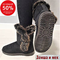 Уггі (Ugg) фірмові жіночі CRISMA, замша еко, утеплені овчиною, зимові замшеві чоботи з хутром.