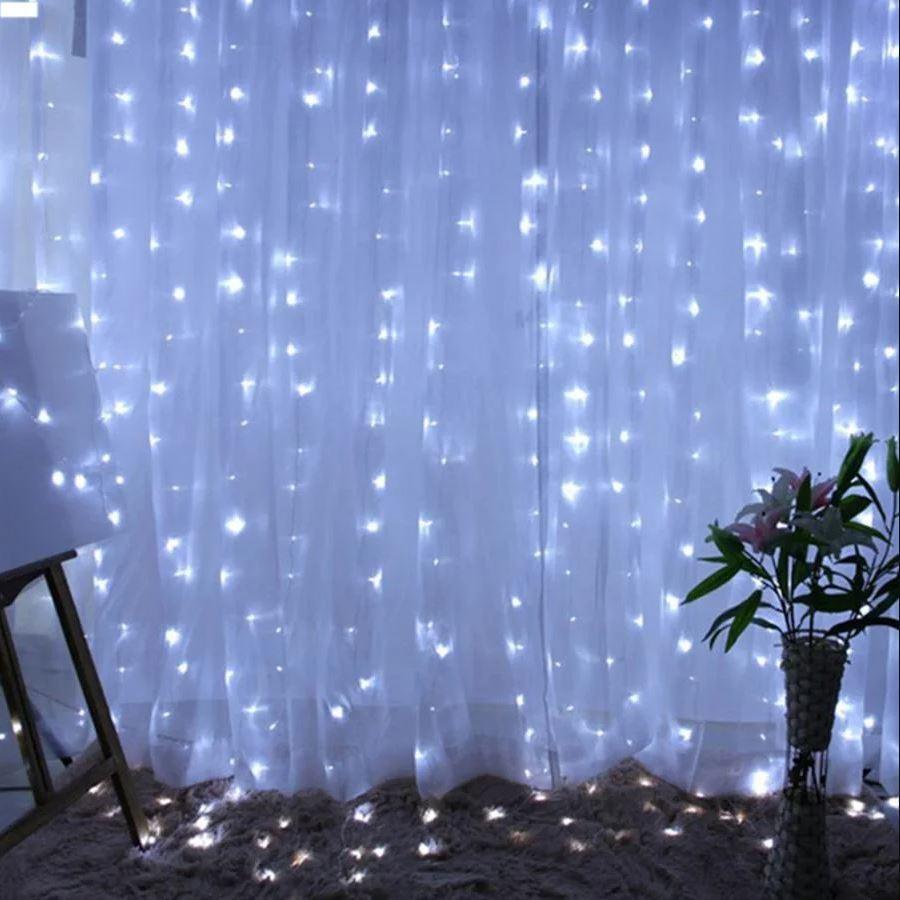 Гірлянда штора 150LED (RD-9002) 3мх1м, 15LEDX10 бурульок (контрол.220V) з хвіст. заглуш. Колір ламп-Білий (100)