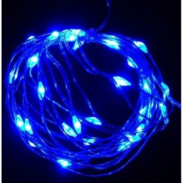 Світлодіодна гірлянда нитка на 100 Led Краплі роси 10 м на батарейках синя
