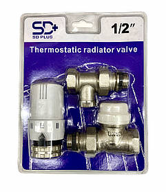 Комплект кранів радіаторних прямий 1/2" з терморегулятором SD+