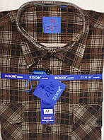 Рубашка мужская вельвет в клетку Zoor vd-0078 коричневая с длинным рукавом тёплая