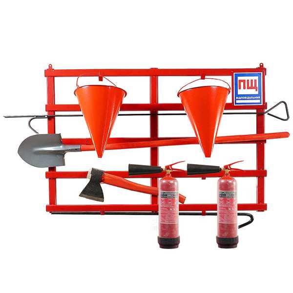 Щит пожежний відкритого типу (з комплектацією багор/лом/лопата/топор/відро 2) + 2 Вогнегасника вуглекислотних, фото 1
