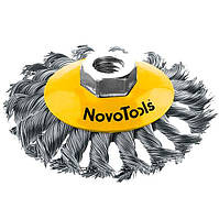 Диск щетка жгут. пров. 115 М14х2 сталь NovoTools NTBWB11514ST. Дисковая щётка, плетёная проволока, с гайкой