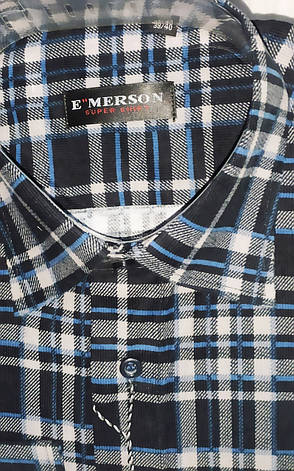Сорочка чоловіча вельвет в клітку Emerson vd-0083 класична синя з довгим рукавом тепла бавовна 39, фото 4