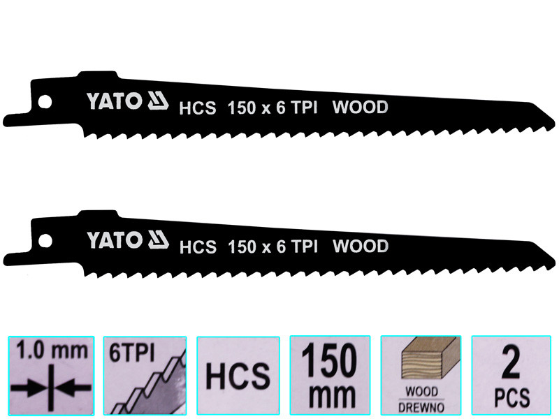Полотна по дереву для шабельної пили 6TPI 150 мм Yato YT-33922