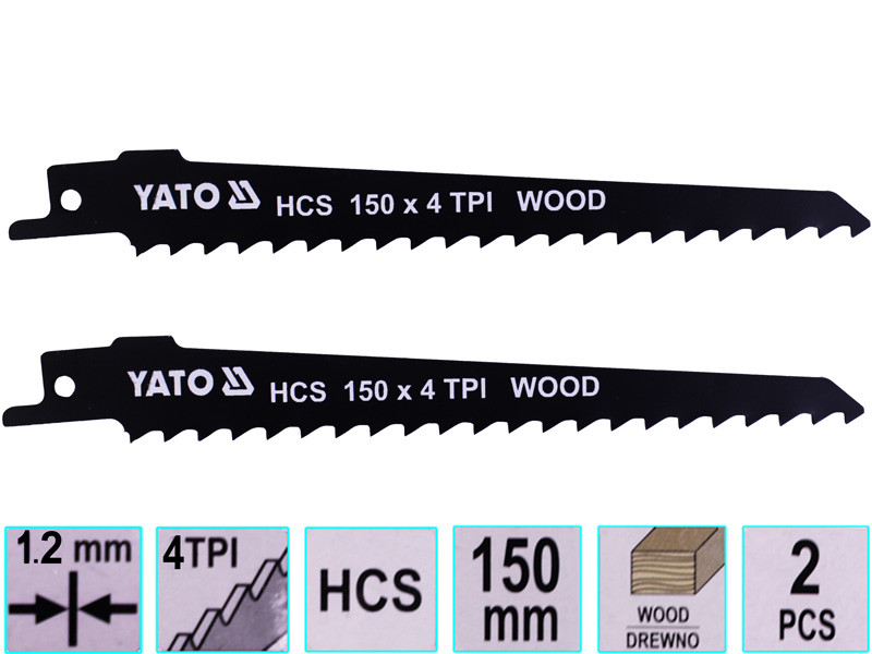 Полотна по дереву для шабельної пили 4TPI 150 мм Yato YT-33921