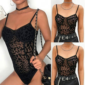 Комбідрес чорний у стилі Chopard боді на брительках леопардовий S-M прозорий