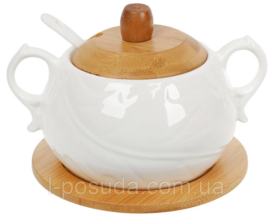 Цукорниця Порцеляновий Naturel 400мл c ложкою, фото 1