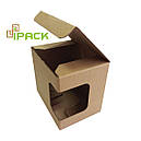 Коробка картонна самозбірна з віконцем 120х90х110 мм бура крафт мікрогофрокартон, фото 2