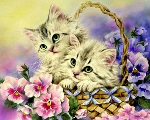 Алмазний живопис Кошенята в кошику My-Art TN215 (30 x 40 см) на підрамнику, фото 1