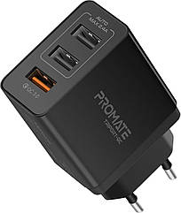 Мережевий зарядний пристрій Promate TriPort-QC 30Вт USB QC3.0 + 2 USB Black (triport-qc.black)