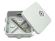 94,6x94,6x44мм зовнішня коробка зрівнювання потенціалів 6 герметичних вводів з шиною 63А 7х16мм.кв IP55 [КУП2603] PP Hegel