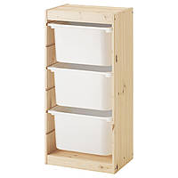 IKEA TROFAST (291.030.07) Шкаф с контейнерами, сосна, яркая сосна, окрашенный белый, черный