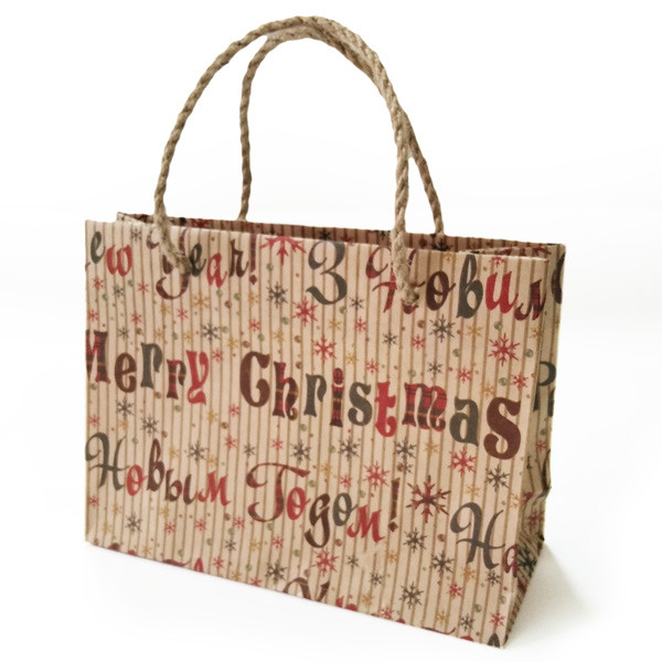 Подарунковий пакет з крафта № 147 "Merry Christmas" (170х130х70)