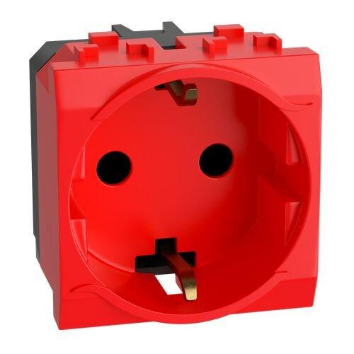 Электрическая розетка, с заземлением, со шторками, красная, 2 мод., дкс ...