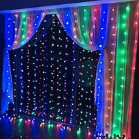 Світлодіодна гірлянда Водоспад 320 led (прозорий шнур, з переходником) 3.0х3.0м Кольорове світло