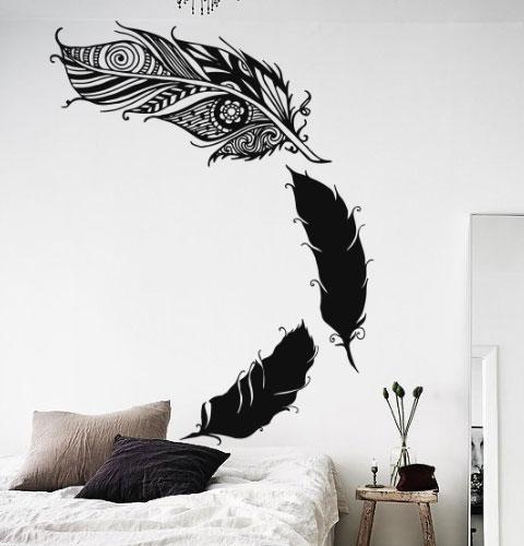 Інтер'єрна наклейка Пір'я ловця снів (ловець снів мандала Менді візерунки декор стін) матова