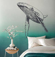 Виниловая наклейка Могучий кит (наклейки рыбы киты морские синий кит самоклеющаяся пленка) матовая 860х1000 мм