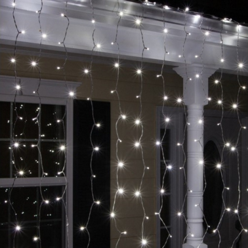Гірлянда Штора Зовнішня 120LED, 3,5х1м. Вбудований Вхід, Вихід, Білий, Біла (Холодна)