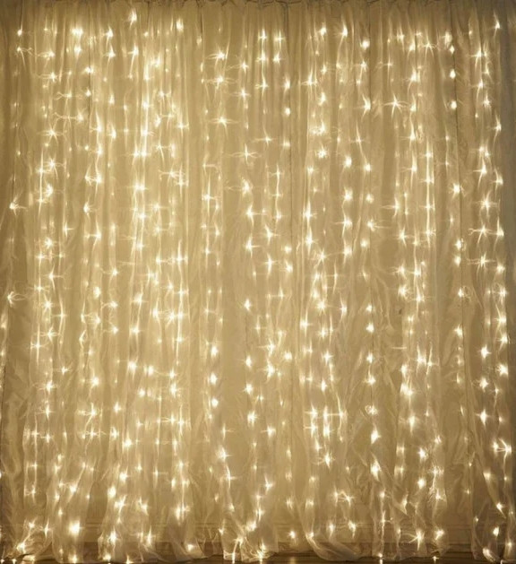 Гірлянда штора Водоспад 240 led велика лампа 3D Теплий білий світ 3м х 2м (силіконовий провід з подовженням)