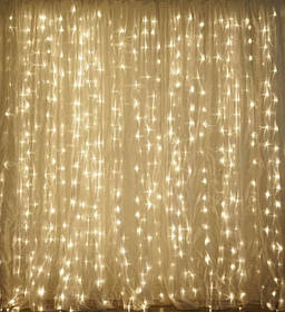 Світлодіодна гірлянда штора Водоспад 240-WW led 3х2м (білий шнур, перехідник) Теплий білий світ