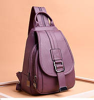 Женский кожаный стильный популярный рюкзак бананка сумка 3 в 1 Фиолетовый
