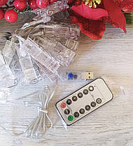 Гірлянда фігурки прищіпки , 6.4 м USB, Теплий білий колір 40 ламп, фото 5