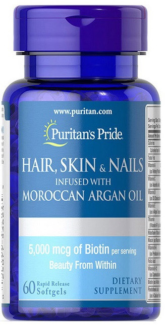 Для волос, кожи, ногтей Puritan's Pride - Hair, Skin & Nails Infused With Moroccan Argan Oil (60 капсул)