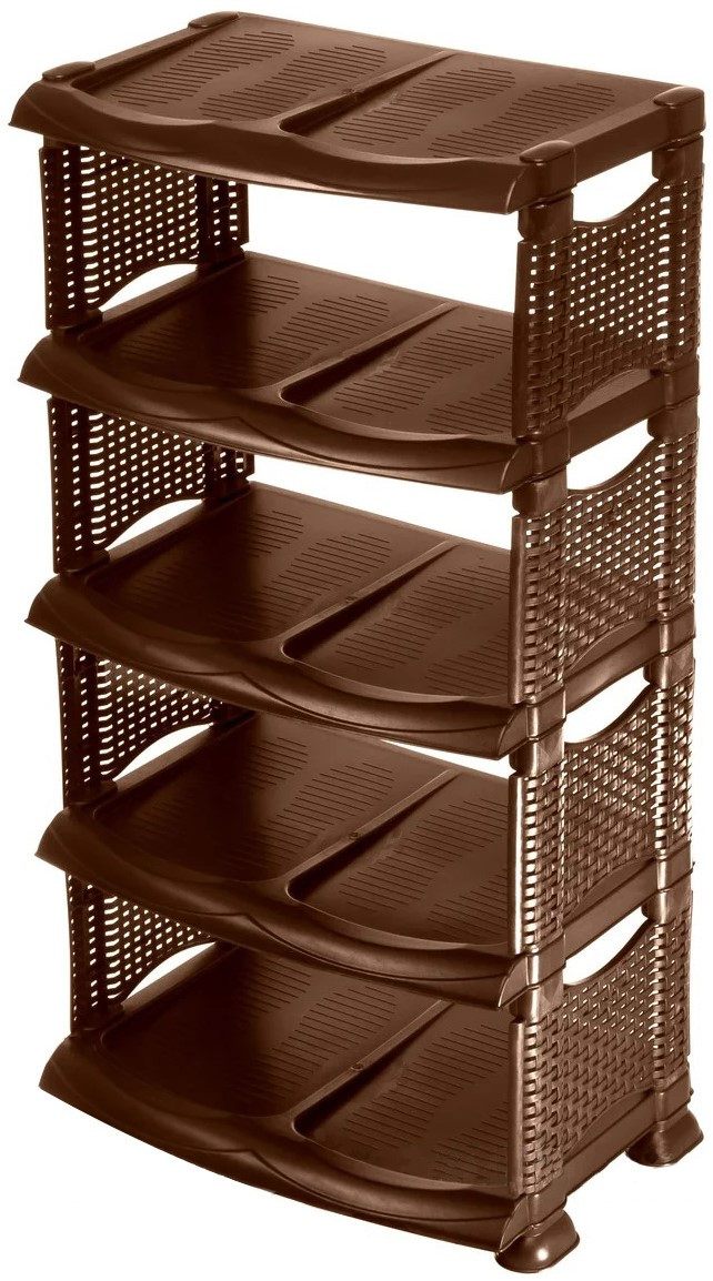 Полиця для взуття на 5 ярусна Ротанг (коричнева), 48х85х31 см, R-Plastic - фото 1 - id-p1019054141