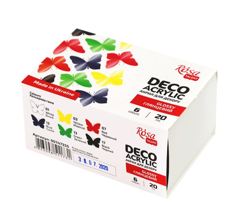 Набір акрилових фарб для декору глянцевих 6 кольорів по 20 мл Rosa Talent, 90747255, фото 1