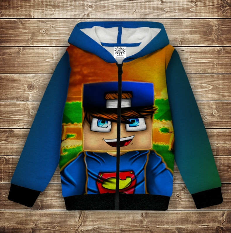 Худі теплий з 3D принтом Minecraft / Майнкрафт Стів. Дитячі і дорослі розміри