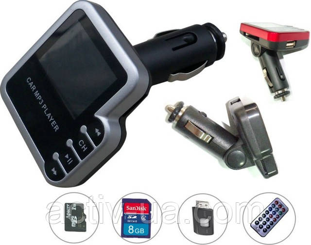 Автомобільний MP3-плеєр із вбудованим FM-трансмітером , LCD екраном, USB, SD/MMC, microSD. Колір: червоний