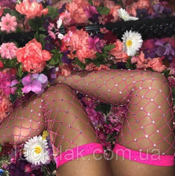 Панчохи велика сітка зі стразами на гумці Рожевий, фото 1