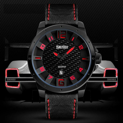 Класичні чоловічі годинники Skmei(Скмей) 9150 Вlack Red / White Black / Brown, фото 2