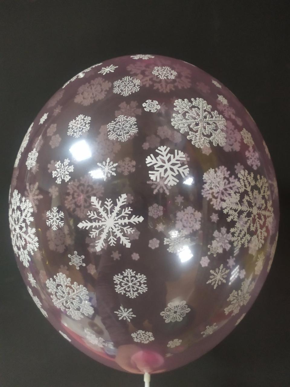 Латексна кулька з малюнком сніжинки 12" 044 кристал рожевий Bel bal ТМ Star