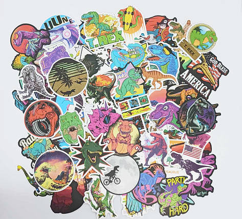 Набір вінілових наклейок стикерів Стикерпак Динозаври стикербомбінг на авто ноутбук стіну 100 шт., фото 1